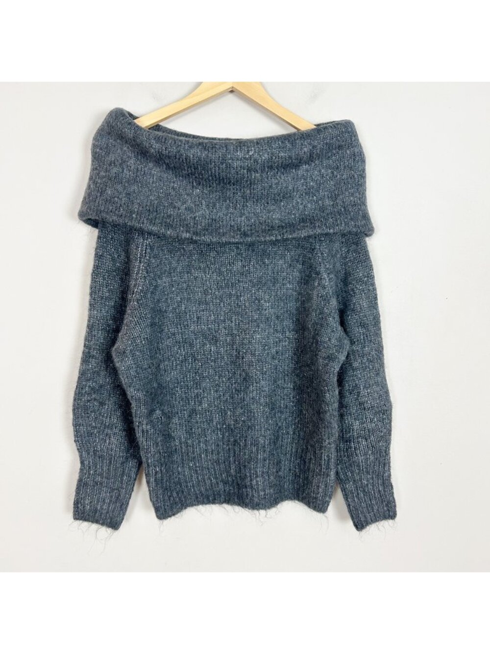 New H&M Blue-Gray Wide Neck Chunky Sweater Cowl Oversized Size XS Women's